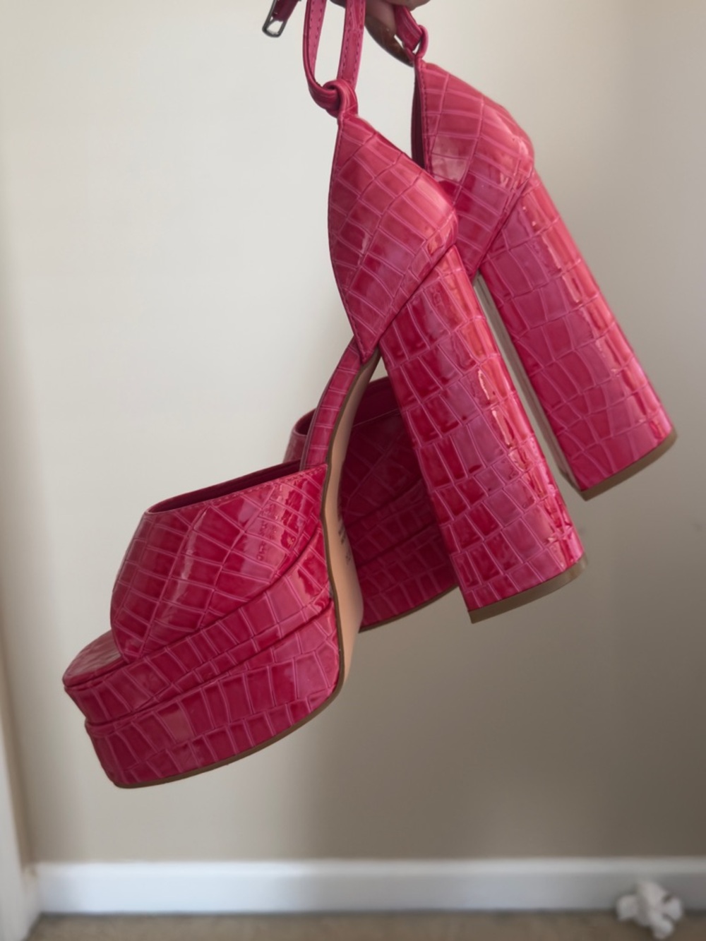 Platform Block Heel Sandals in Hot Pink